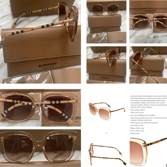 BURBERRY PEACH TRANSPARENT FRAMES WITH ICONIC VINTAGE CHECK MONOGRAM PATTERN ARM - Picture 2 of 16